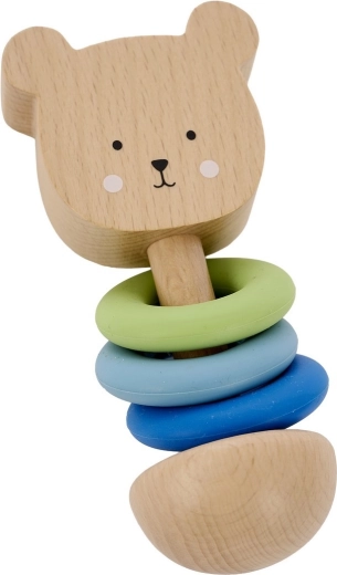Jabadabado hochet en bois ours avec anneaux en silicone