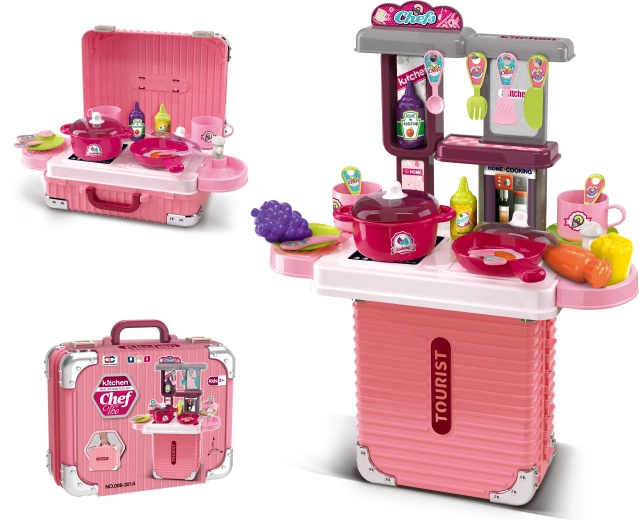 Valisette et cuisine 2‑en‑1 avec accessoires – rose