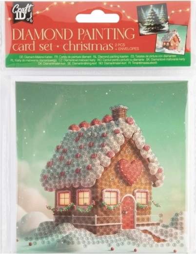 Peinture diamant – carte de vœux de Noël Maison en pain d’épices et sapin 13×13 cm