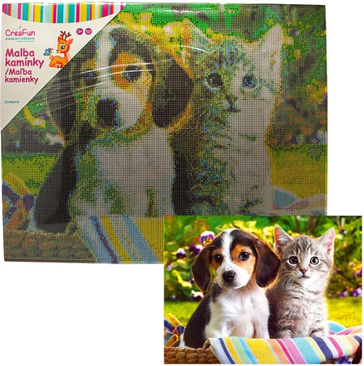 Peinture diamant – chien et chat 40 × 50 cm