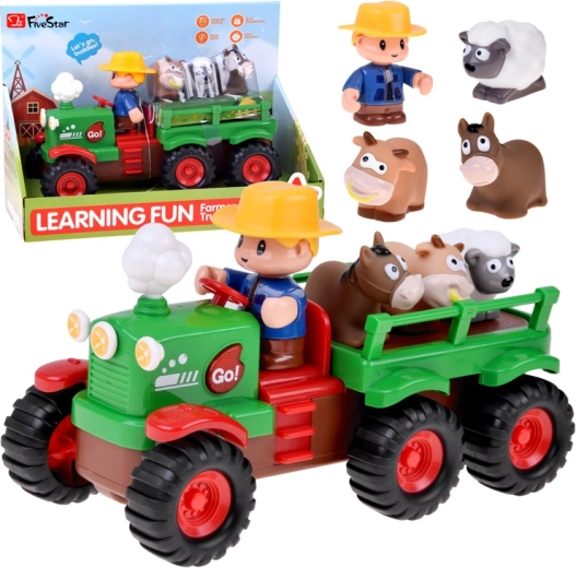 Tracteur agricole interactif avec remorque, animaux, lumière et son