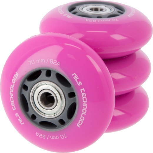 Roues PU avec roulements pour rollers en ligne NILS EXTREME 70 mm 82A rose