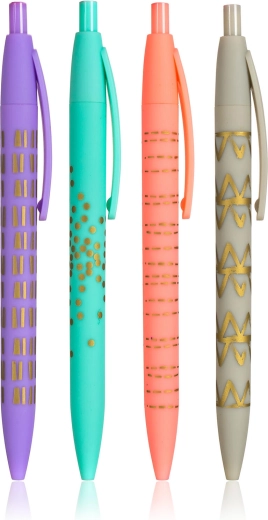 Lot de 4 stylos à bille imprimés (assortiment)