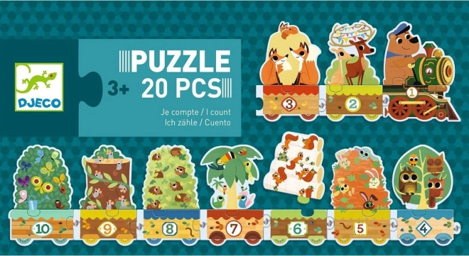 Djeco puzzle train avec animaux et chiffres, 20 pièces