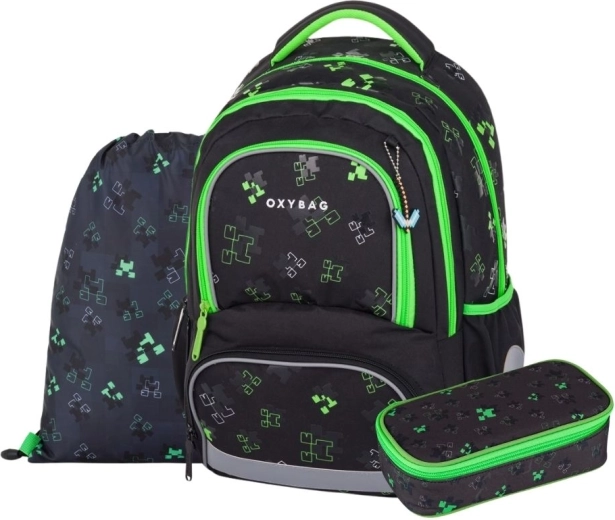 Set scolaire OXY NEXT Green Cubes – sac à dos, trousse et sac