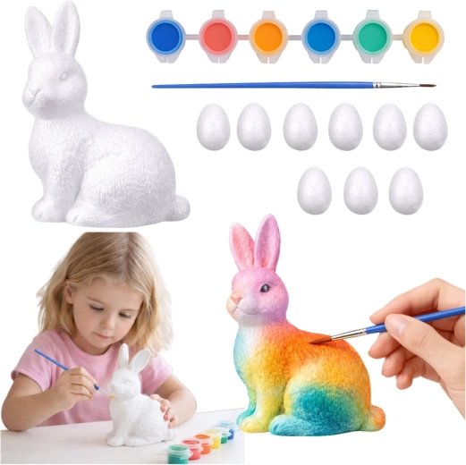 Kit créatif de Pâques avec œufs en polystyrène et lapin à peindre