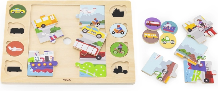 Puzzle en bois Viga avec association des ombres – moyens de transport