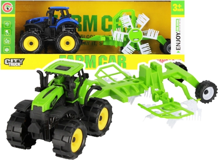 Tracteur de ferme avec râteau, à rétrofriction (pull-back)