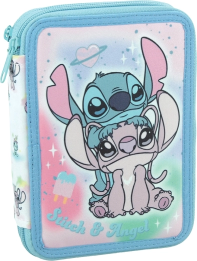 Trousse scolaire équipée à deux compartiments Disney Stitch & Angel bleu clair