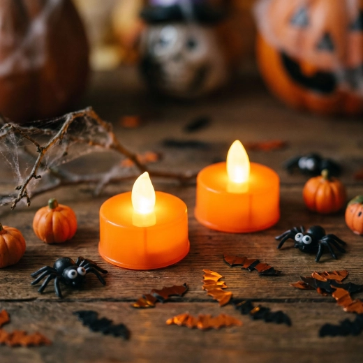 Bougies chauffe-plat LED orange pour Halloween, 2 pièces
