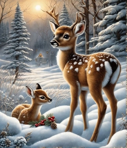 Norimpex Peinture par numéros, cerf dans une forêt enneigée, 40 × 50 cm