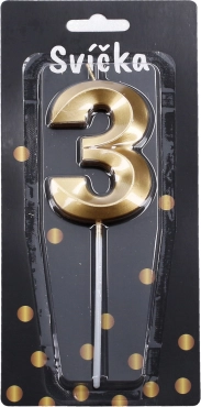 Bougie de fête chiffre 3 Or