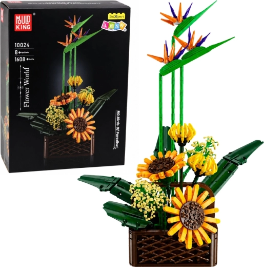 Kit de construction : composition florale de strelitzias et de tournesols en pot (1608 pièces)