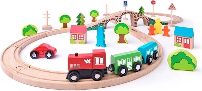 Circuit de train en bois Woody en forme de huit avec 40 pièces