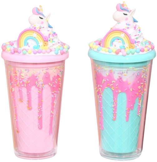 Gobelet avec couvercle et paille Licorne arc-en-ciel 480 ml – plusieurs couleurs