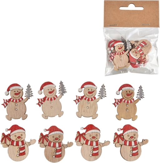 Bonshommes de neige en bois beiges – lot de 8 pcs, 3,5 cm