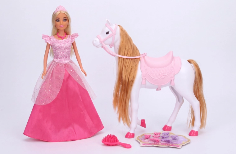 Poupée avec cheval rose 26 cm - 1 pièce