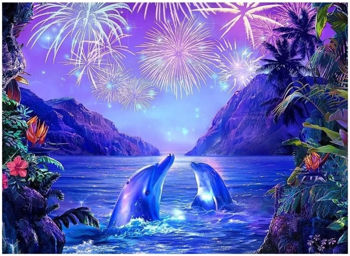 Peinture diamant – dauphins 30 × 40 cm