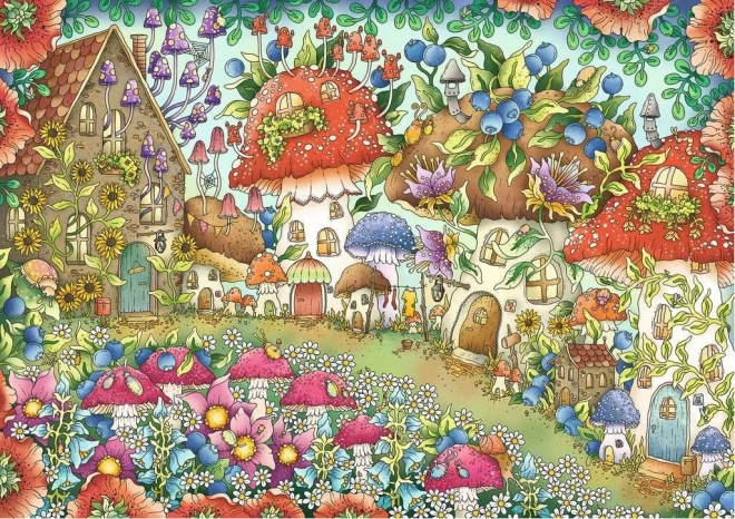 Puzzle RAVENSBURGER adorables maisonnettes de champignons dans une prairie fleurie 1000 pièces