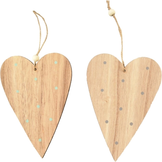Cœur en bois à suspendre à pois marron (2 variantes)