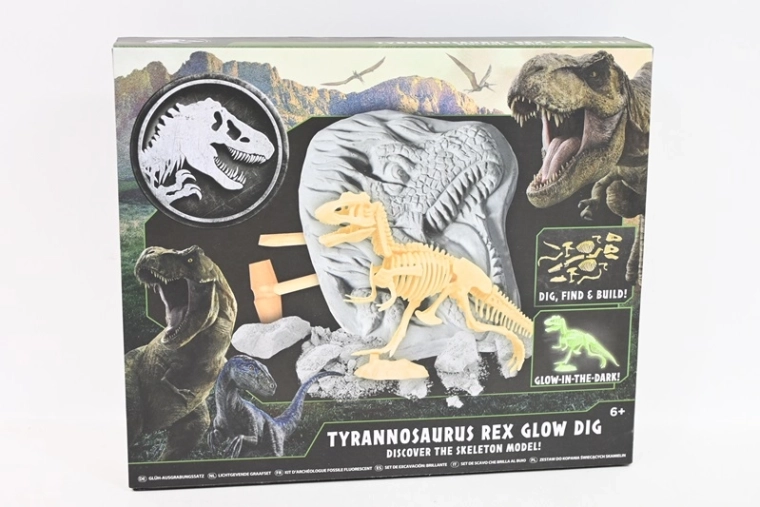 Jurassic World : sculpture d’un squelette de T-Rex phosphorescent