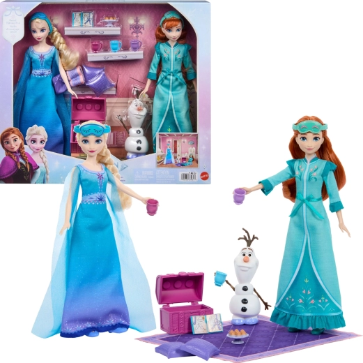 Mattel Disney La Reine des Neiges – Soirée pyjama – coffret poupées Anna et Elsa avec Olaf et accessoires
