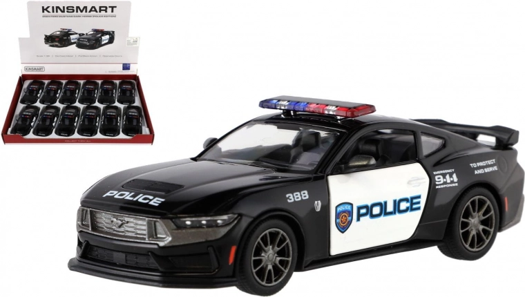 modèle métallique de voiture Ford Mustang Dark Horse Police 2024 1:38 à rétrofriction, 13 cm