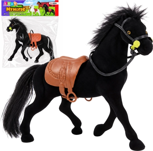 Figurine en velours cheval noir Ferme