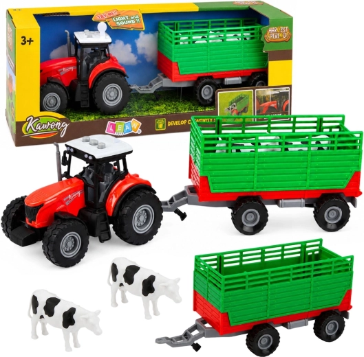 Tracteur avec remorque détachable pour le transport d’animaux, avec lumières et sons (4 pièces)