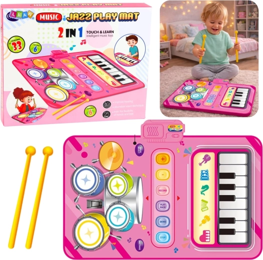 Tapis musical interactif 2-en-1 piano et batterie pour enfants