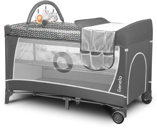 Lit parapluie et parc 2-en-1 LIONELO Flower – Gris