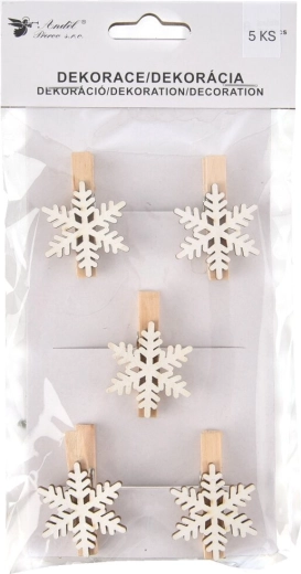 Mini pinces décoratives en bois Flocon blanc – 5 pcs