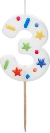 Bougie d’anniversaire chiffre 3 blanche avec confettis 5,5 cm
