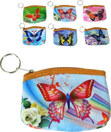 Porte-monnaie enfant à fermeture éclair avec papillons et anneau - 1 pièce