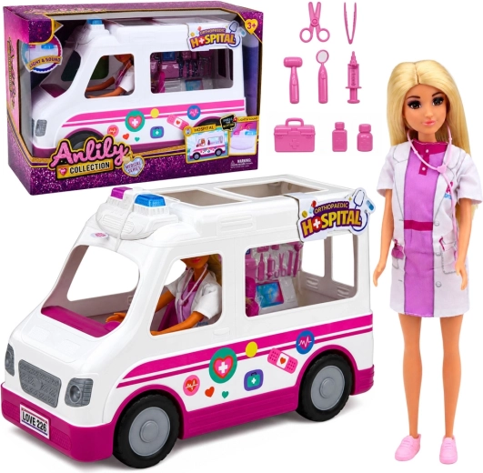 Poupée Anlily docteure avec ambulance, lumières et sons