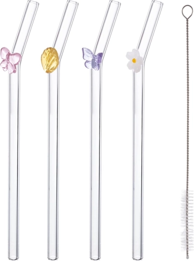 JARO ensemble de pailles en verre borosilicaté avec brosse de nettoyage (4 pcs)