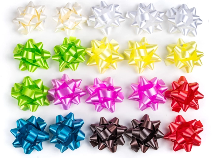 Rosettes cadeaux autocollantes 5 cm, assortiment de couleurs (20 pcs)