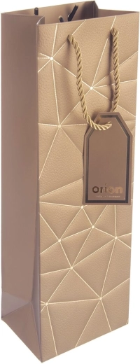 Sac cadeau en papier pour bouteille de vin avec motif grille doré 12 × 9 × 36 cm