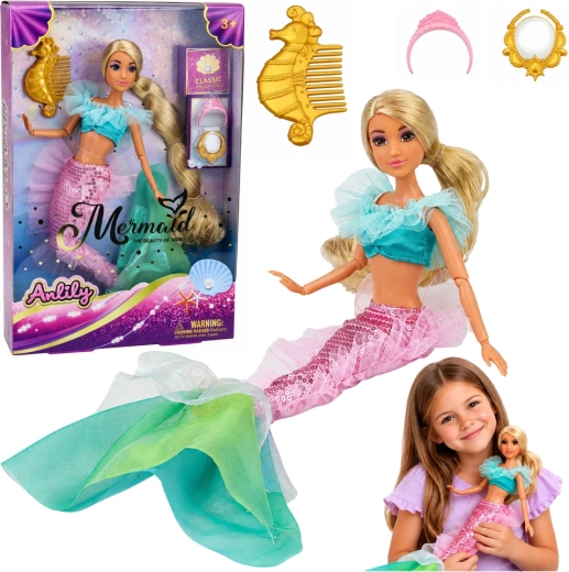 Poupée sirène Anlily 30 cm avec queue scintillante et accessoires