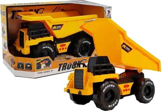 Benne basculante pour enfants jaune avec moteur à friction, lumières et sons