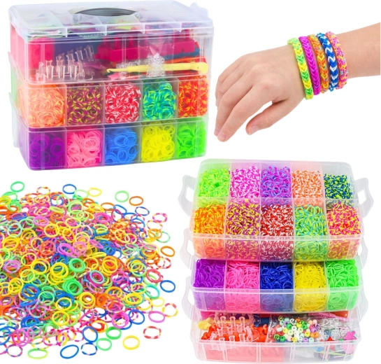 Kit créatif d’élastiques pour fabriquer des bracelets dans une mallette, 15000 pièces