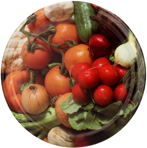 Lot de couvercles pour mise en conserve 82 mm avec motif de légumes (radis et ciboule) – 10 pcs