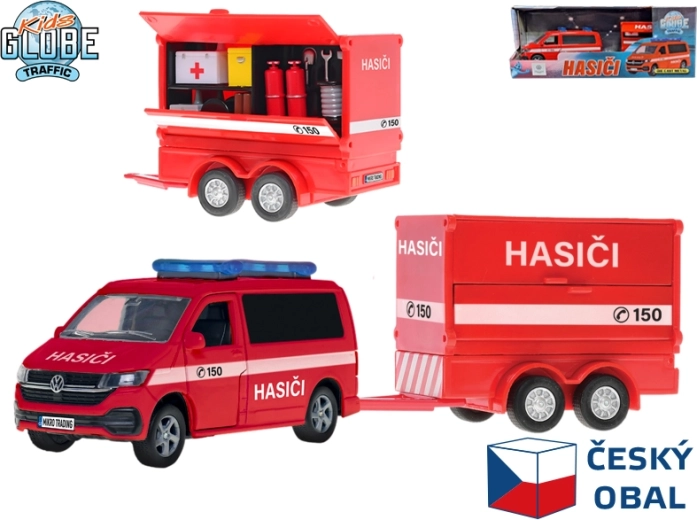 Kids Globe Traffic fourgon de pompiers Volkswagen avec remorque, design tchèque