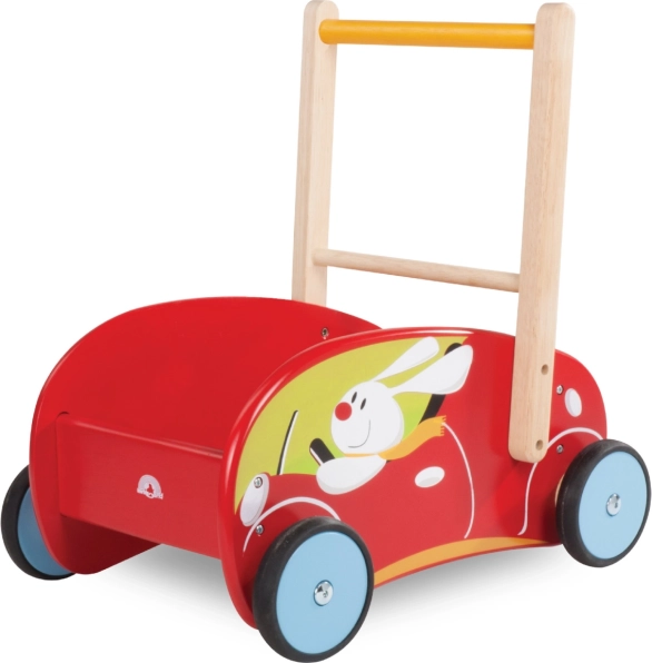 Chariot de marche en bois pour enfants en forme de voiture rouge