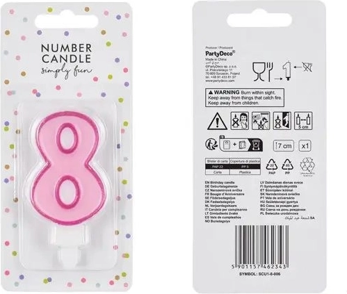 Bougie de gâteau chiffre 8 rose 7 cm
