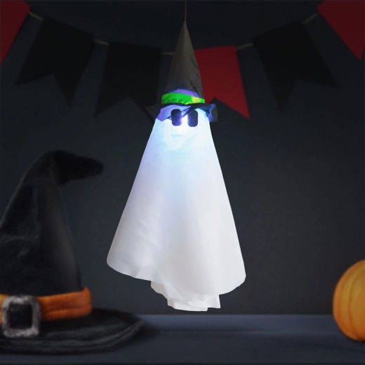 Décoration d’Halloween suspendue en forme de fantôme avec éclairage LED RGB, 70 × 50 cm