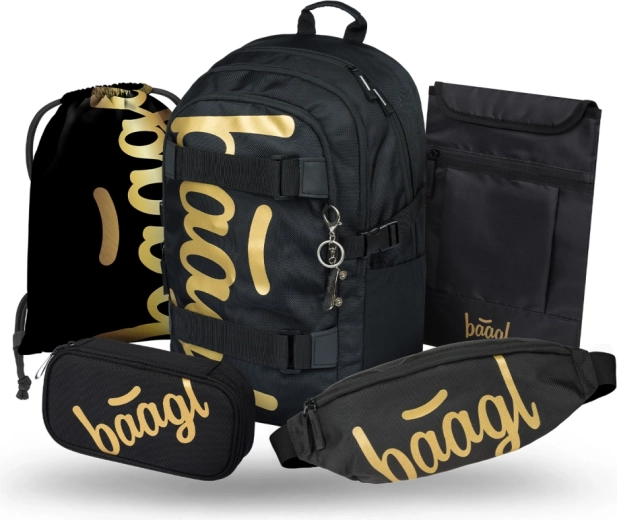 Baagl set scolaire Skate Gold – sac à dos, trousse, sac de sport, banane et housse pour ordinateur portable