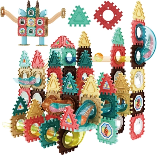 Jeu de construction magnétique 3D Woopie avec circuit à billes, 128 pièces