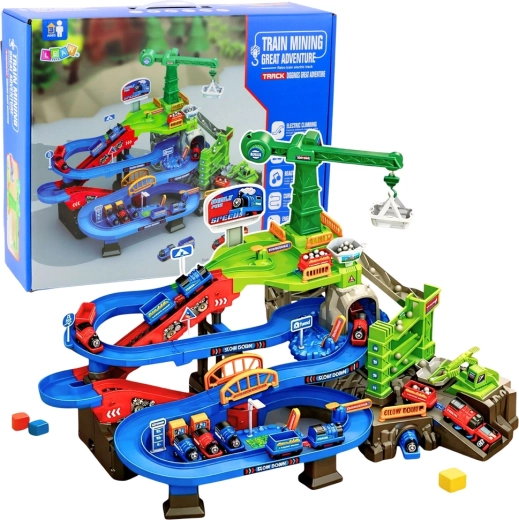 Circuit minier interactif avec grue électrique et trains de fret