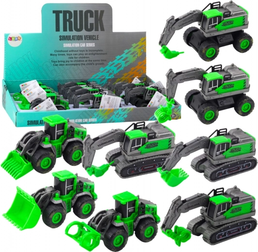 Véhicule de chantier à entraînement à friction – mini pelle, chargeuse ou bulldozer, vert